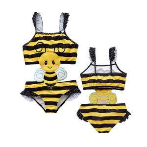 2023 12M-8Y Verão Dos Desenhos Animados Swan Bee Icecream Bebê Meninas Swimwear Swimsuit Crianças One Piece Natação Praia Bikini Maiô