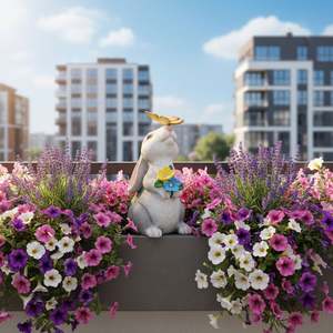 Figura Decorativa de Conejo de Resina con Luz LED Solar Ecológica, Adorno de Jardín con Mariposas y Flores para Exteriores, Venta Caliente - Product Image 3