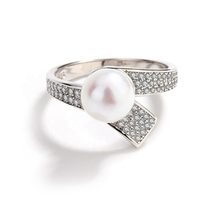 KAMMY 8-8.5mm Bague perle en argent sterling 925 Bijoux Femme Doigt Grandes perles d'eau douce naturelles Bagues Zircon Blanc Perle Bagues - Product Image 4