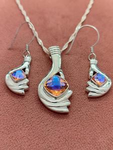 Handcrafted <b>Real</b> Quartz <b>Crystal</b> Jewelry Set 925 Sterling Silver Pendant Necklace and Matching Earrings Elegant Gemstone Jewelry - Product Image 1