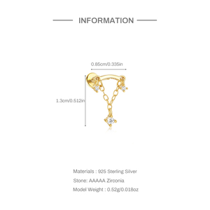 ROXI Boucle d'oreille unique en argent sterling 925 avec chaîne à pampilles œil de cheval et piercing à tête plate pour femme - Product Image 5