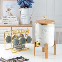 Ensemble de tasses à café en céramique empilables et peu encombrantes avec support de rangement en métal, ensemble de tasses en porcelaine marbrée pour le comptoir de cuisine