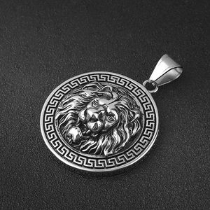 Hip Hop Round Disc Embossment Lion <b>Head</b> Waterproof Stainless Steel Retro Jewelry Pendant Necklaces for Men Pendants - Product Image 4