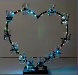 לב צורת led בקבוק glorifier קוקטייל זכוכית דוכן תצוגת LED נטענת Shot זכוכית מגש יין Rack מחזיק