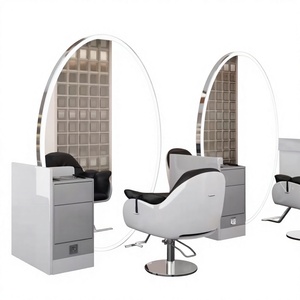 <b>Mirror</b> <b>Table</b> Floor Single and Double-sided Hair Salon <b>Mirror</b> with Light for Hair Cutting, Perming and Dyeing with Cabinet - Product Image 1