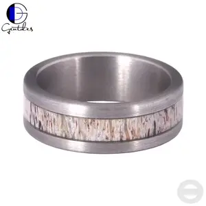 Gentdes Jewelry 8mm Flat Brushed Silver Tungsten Ring With Deer Antler Inlay Wedding Band Men Ring Jewlery