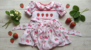 Wholesale 2026 <b>Summer</b> Cute Strawberry Print Hand Smocked <b>Baby</b> <b>Girl</b> <b>Dress</b> Toddler Clothing Set Vietnam Factory - Product Image 2