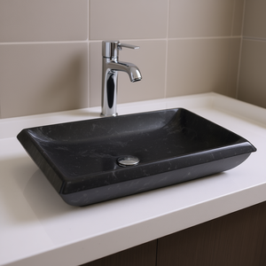 Lavabo rectangulaire en marbre noir 19,7x13,8x3,9 à poser sur comptoir, finition polie, design contemporain - Product Image 2