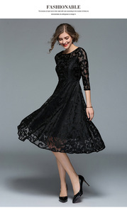 Abito Formale da Donna Taglie Forti S-5XL Nuovo <span class=keywords><strong>Stile</strong></span> 2026 in Pizzo Traspirante Estivo con Maniche a Tre Quarti e Scollo a O, Lunghezza al Ginocchio - Product Image 3