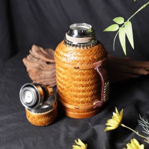 Carafe thermique artisanale en bambou tissé à la main, <span class=keywords><strong>théière</strong></span> isolée de style zen avec moniteur de température en temps réel - Product Image 4