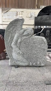 Sculpture commémorative personnalisée en pierre naturelle grise avec ange sculpté et <span class=keywords><strong>plaque</strong></span> en forme de cœur <span class=keywords><strong>pour</strong></span> <span class=keywords><strong>tombe</strong></span> ou cimetière - Product Image 5