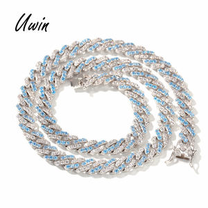 Iced Out 9 millimetri Del Bambino Blu CZ Cubano <span class=keywords><strong>Collana</strong></span> Della Catena A maglia Due Tono Zircone Braccialetto del Diamante di Bling Bling Hip Hop monili delle donne - Product Image 1