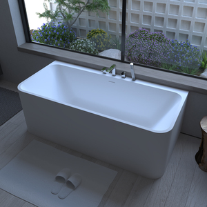 Su misura di grandi dimensioni moderno Freestanding rettangolo Hotel vasche da bagno solida superficie bagno di ammollo con scolapiatti - Product Image 4