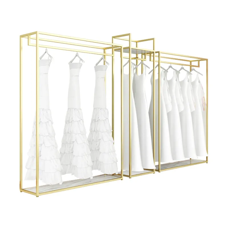 Bridal Shop Dekorationen Benutzer definierte Frauen Metall Boutique Kleidung Display Racks Edelstahl Gold Hochzeits kleider Racks für Kleidung