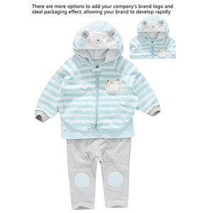 Conjunto de Venta caliente para bebés <span class=keywords><strong>y</strong></span> recién nacidos, chaqueta con capucha <span class=keywords><strong>y</strong></span> cremallera de algodón orgánico personalizado para bebés <span class=keywords><strong>y</strong></span> niños pequeños, abrigo, camiseta, pantalones, conjunto de 3 piezas - Product Image 4