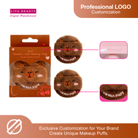 Brun doux mignon ours en vrac velours imprimé motif maquillage poudre bouffée professionnel Logo personnalisé et emballage pour boutique en ligne