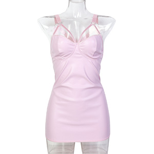 Lingerie Back Hollow Cross Binding Pu Leather Tight Package Hip Dress Erotic Lingerie Two-Piece Set Women Girl - Product Image 5