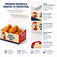 Boîte à emporter pour poulet frit et frites, style dossier, personnalisée, biodégradable, écologique, en papier recyclé, avec poignée, revêtement alimentaire, logo OEM