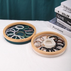 Petite boîte à <span class=keywords><strong>bijoux</strong></span> ronde en velours de bambou de 25cm et organisateur de stockage domestique - Product Image 4