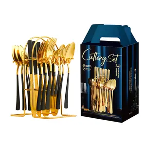 זהב קלאסי יוקרה בסגנון מערבי נירוסטה סכו "ם סט כלים מפוארים ארוחת ערב בית שימוש flatware סט dinnerware