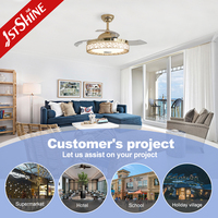 Ventilateur de plafond rétractable 1stshine de 42 pouces, de qualité commerciale, écologique, personnalisable OEM/ODM, avec lames rétractables et éclairage LED