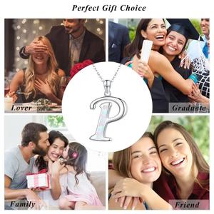 Gioielli da donna unici 925 in argento Sterling iniziale P lettera <span class=keywords><strong>monogramma</strong></span> con creato opale alfabeto collana - Product Image 5