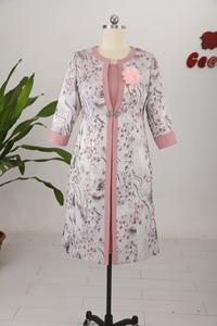 Ensemble robe de cocktail imprimée florale grande taille pour femme avec veste, élégant, col rond, longueur genou, pour l'automne et les occasions religieuses - Product Image 5
