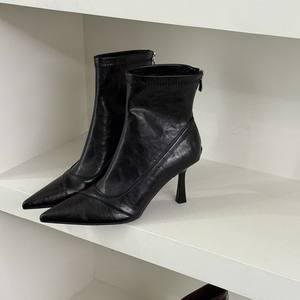 Fabricante de botas personalizadas, botines de tacón alto y grueso para mujer, sexys, con punta en pico, botines de cuero personalizados para mujer con tacones. - Product Image 3