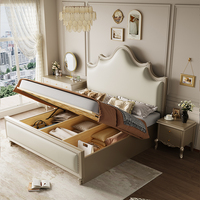 Lit King Size Moderne Style Américain en Bois Massif Acajou avec Panneaux, Couleur Noyer, Ensemble de Meubles de Chambre avec Rangement pour Usage Domestique