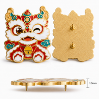 En gros, Broche en émail souple, motif Danse du lion chinois, Lion chanceux qui cligne du œil, plaquée or, pour sac, cadeau, ou comme épinglette personnalisée
