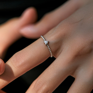 S925 <b>Silver</b> Women's Triangle Cut Diamond Engagement <b>Ring</b> Ball Bead Band Minimalist Prong Setting - Product Image 3