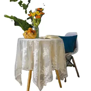 Vintage cotton and linen tablecloth, tassel dining tablecloth, pastoral plaid Western dining round lace tablecloth