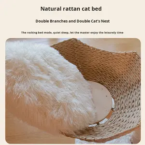 Tiragraffi Moderno in Legno Naturale da Frutto Tutto in Uno Albero per Gatti in Legno Massello con Nido in Rattan per Gatti di Grossa Taglia Fornitura Diretta dalla Fabbrica - Product Image 4