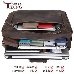 Tiding Genuine Leather <b>Briefcase</b> 17 Inch Laptop Bag Multifunctional Business Travel Men's Solid Color Backpack - Product Image 5