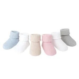 Chaussettes côtelées de 0 à 3 mois, vente en gros, neutre, nouveau-né, bébé, enfants, chaussettes en coton biologique