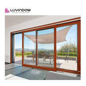 Özel büyük asansör sürgülü kapı ızgara ile üçlü parça giriş veranda dış ahşap çift sürgülü kapı - Product Image 3