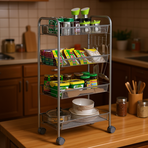 Carrito de Almacenamiento de 4 Niveles, Plateado, con Malla de Nido de Abeja, Organizador de Cocina, Carrito Metálico Independiente y Desmontable - Product Image 2