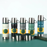 Set botol air terisolasi, termos kopi Stainless Steel 17oz dengan 3 cangkir hadiah