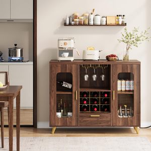 Armoires de bar SENYU avec éclairage LED, armoires de bar à café modernes, armoires à vin avec casiers à bouteilles, armoires de buffet latérales - Product Image 2