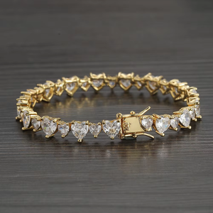 Pulsera de tenis con circonitas grandes y pequeñas en forma de corazón, pulsera de tenis con circonitas de tres garras, estilo hip-hop para chica. Tanjing - Product Image 3