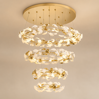 Lustre personnalisé en céramique en forme de feuille de Ginkgo, grand luminaire suspendu artistique pour villa, escalier, hall d'hôtel, atrium