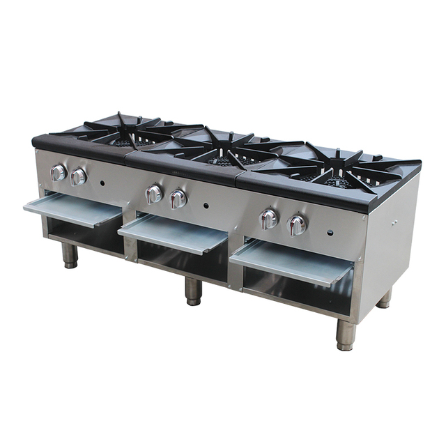 ETL Certificate High Quality Heavy Duty Stainless Steel 3 Burner Commercial Use High Power LPG/LNG Compatible Gas Stove Stock