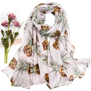 Customized new fashionable voile pineapple print women's breathable thin scarf travel sun protection shawl scarf