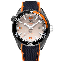 Paulareis 2020 Neue Aliexpress Herren Automatik-Mechanische Uhr mit Canvas-Gummiarmband, Orange-Blau-Rot Drehbare Lünette, Klassisches Design