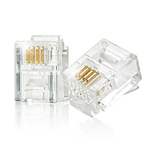Connecteur RJ11 Crystal 6P4C 4 broches plaqué or à sertir mâle en plastique transparent en vrac 100 pièces - Product Image 1