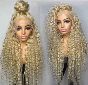 Kinky Deep Curly 613 blonde wig curly virgin brazilian human hair 30 inch full lace wig blonde color 613 full lace wig