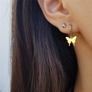 Boucles d'oreilles pendantes ROXI S925 en argent sterling avec diamants colorés, motifs arc-en-ciel, tribal, papillon, abeille et serpent - Product Image 6