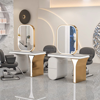 Équipement de salon de luxe, station de salon de coiffure, miroir de coiffure, miroir de beauté pour le coiffage avec lumière LED, miroir de sol de salon