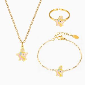Cartoon-Tropföl-Dopamin-Einhorn Niedlicher Seestern-Anhänger Halskette Armband Fußkette Ring Kinderschmuck-Sets - Product Image 1