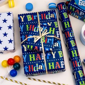 กระดาษห่อของขวัญลายดาวสีน้ำเงินเมทัลลิก ขนาด 17 นิ้ว x 16.5 ฟุต สำหรับของขวัญวันเกิด - Product Image 4